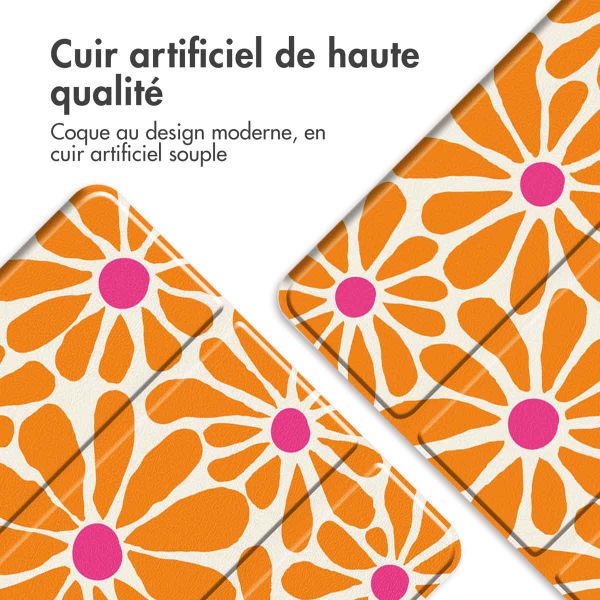 imoshion Coque tablette Design Trifold Samsung Galaxy Tab A11 Plus / A9 Plus - Orange Flower Connect