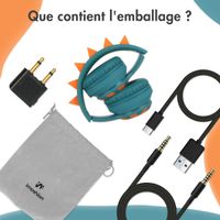 imoshion Casque sans fil pour enfants Dino LED Light - Limiteur de décibels - Avec câble AUX - Petrol Green / Orange