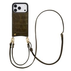 Selencia Coque de télephone Nova Croco avec cordon et porte-cartes Apple iPhone 17 Pro - Dark Olive