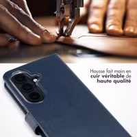 Selencia Étui portefeuille en cuir véritable Samsung Galaxy S26 - Bleu foncé