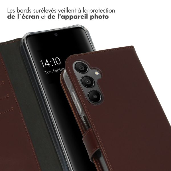 Selencia Étui portefeuille en cuir véritable Samsung Galaxy A15 (5G/4G) - Marron foncé