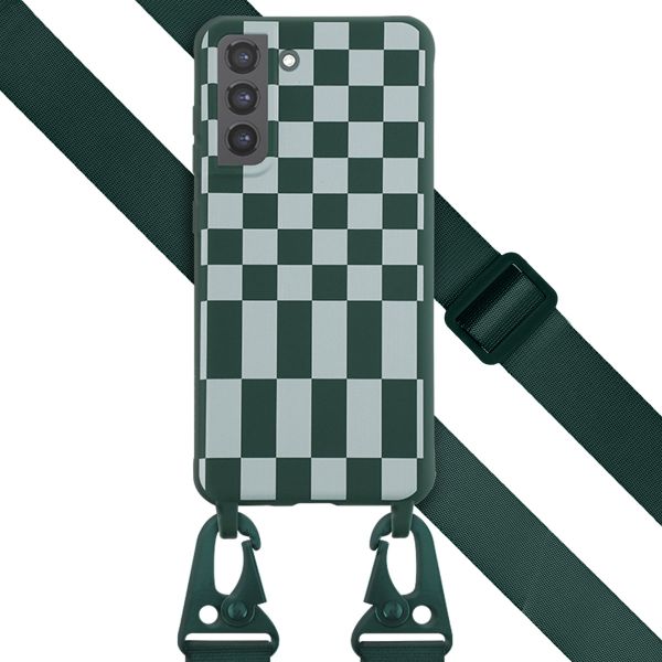 Selencia Coque design en silicone avec cordon amovible Samsung Galaxy S21 FE - Irregular Check Green