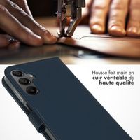 Selencia Étui portefeuille en cuir véritable Samsung Galaxy A15 (5G/4G) - Bleu foncé