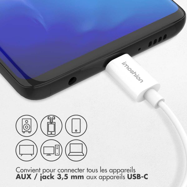 imoshion ﻿Câble AUX - Câble audio 3,5 mm / Jack vers USB-C - Mâle vers USB-C - 1 mètre - Blanc