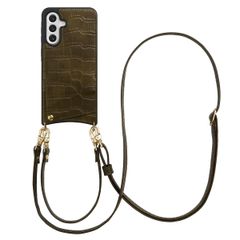Selencia Coque de télephone Nova Croco avec cordon et porte-cartes Samsung Galaxy A56 - Dark Olive