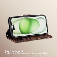 Selencia Étui de télephone portefeuille imprimé léopard Sabi Apple iPhone 15 - Mocha Brown