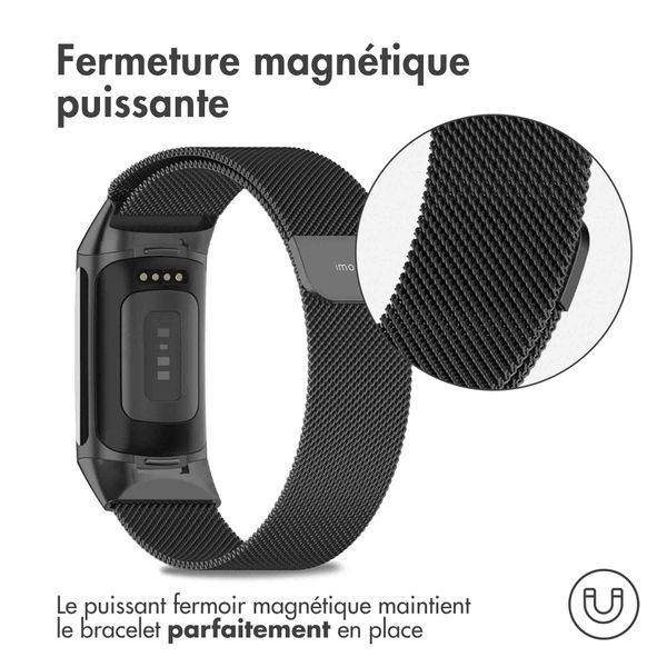 imoshion Bracelet magnétique milanais le Fitbit Charge 5 / Charge 6 - Taille S - Noir