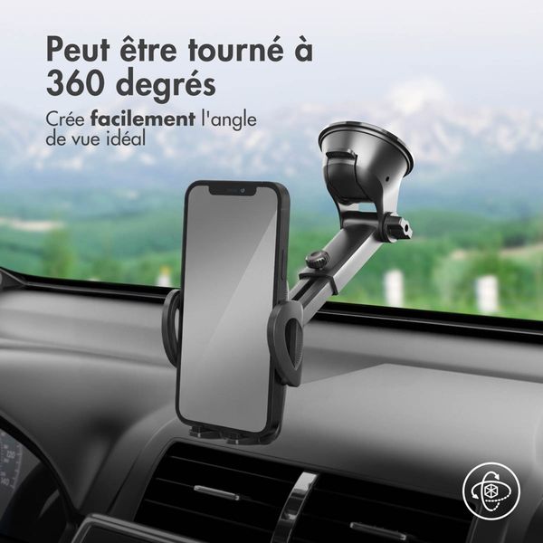 imoshion ﻿ Support de téléphone pour voiture - Réglable - Universel - Carbone - Tableau de bord / pare-brise - Noir