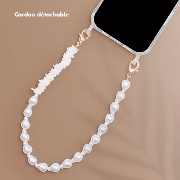 Selencia Ensemble de cordons pour téléphone avec perles et coquillages - Beige