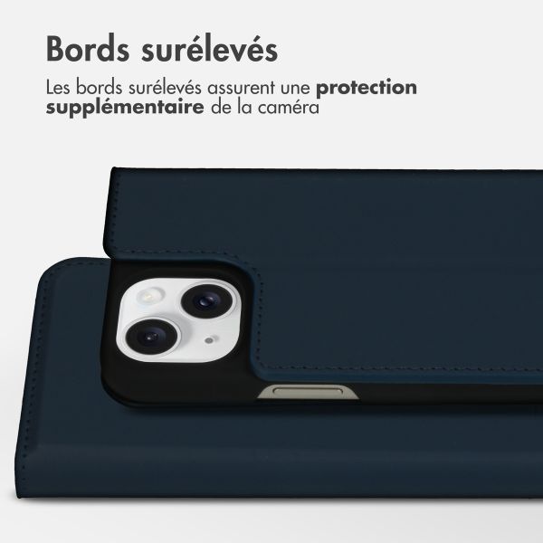 Accezz Étui de télephone Slim Folio en cuir de qualité supérieure Apple iPhone 15 - Bleu foncé