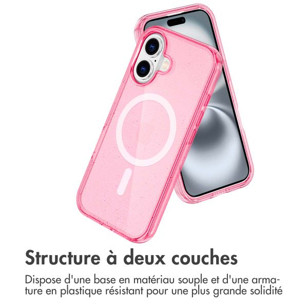 imoshion Coque Pailletée avec MagSafe Apple iPhone 16 - Paillettes Rose