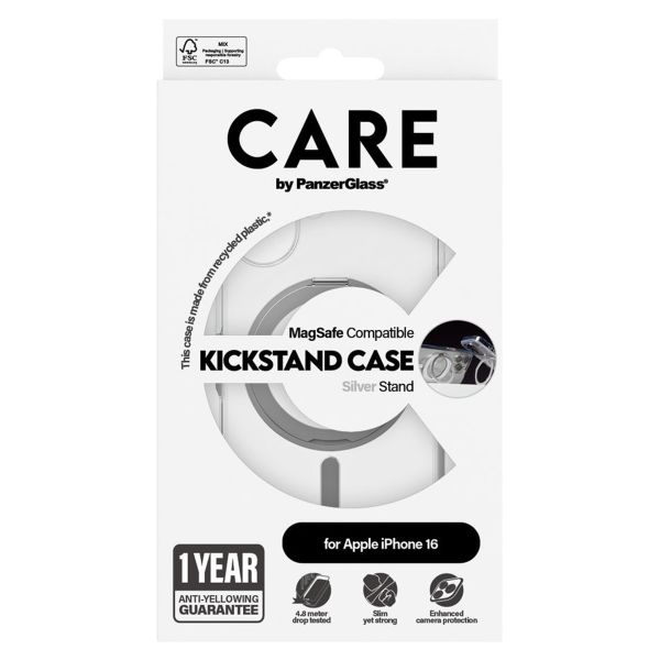 CARE by PanzerGlass Coque Kickstand MagSafe Apple iPhone 16 - Silver