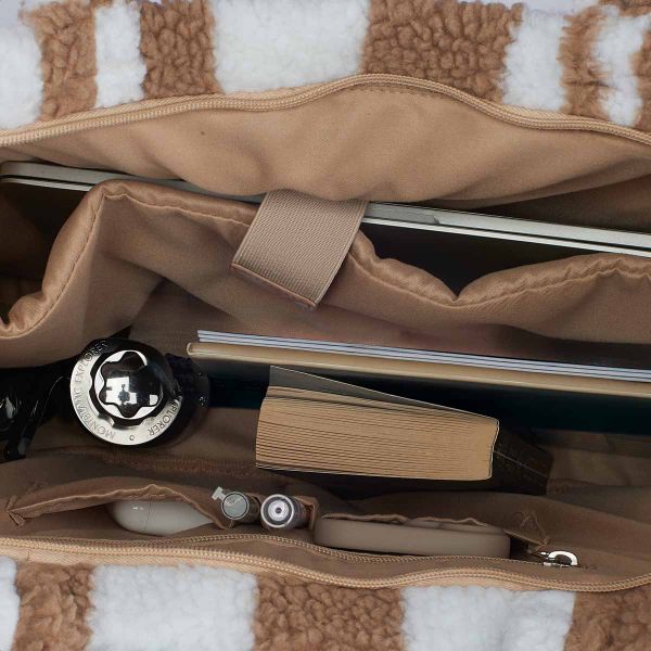 Selencia Sac Fourre-tout Zaya - Teddy Sac Ordinateur 16 pouces - Beige à carreaux