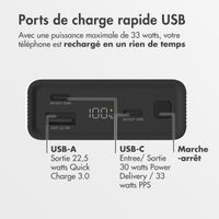 imoshion Ultra Series Aluminium | Batterie externe 20.000 mAh - Charge rapide jusqu'à 33 watts - Black