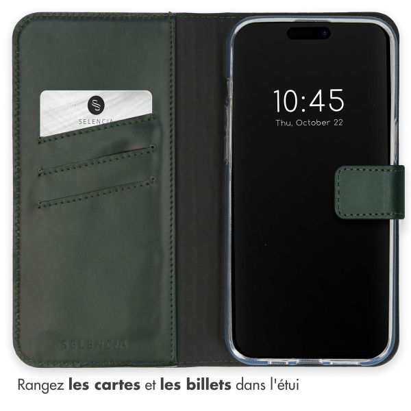 Selencia Étui portefeuille en cuir véritable Apple iPhone 15 Pro - Vert