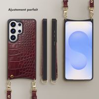 Selencia Coque de télephone Nova Croco avec cordon et porte-cartes Samsung Galaxy S26 Ultra - Burgundy