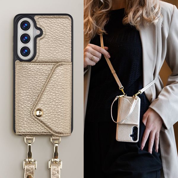 Selencia Coque de télephone Sera avec cordon et porte-cartes enveloppe Samsung Galaxy S26 - Champagne