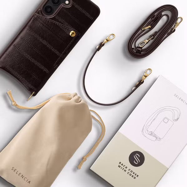 Selencia Nova coque arrière en cuir véritable avec porte-cartes Samsung Galaxy S25 - Dark Chocolate