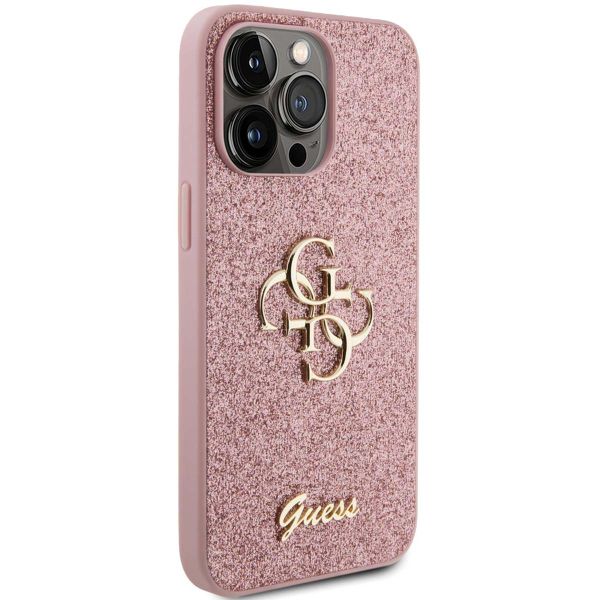 Guess Coque 4G Metal Logo Glitter Apple iPhone 15 Pro Max - Rose