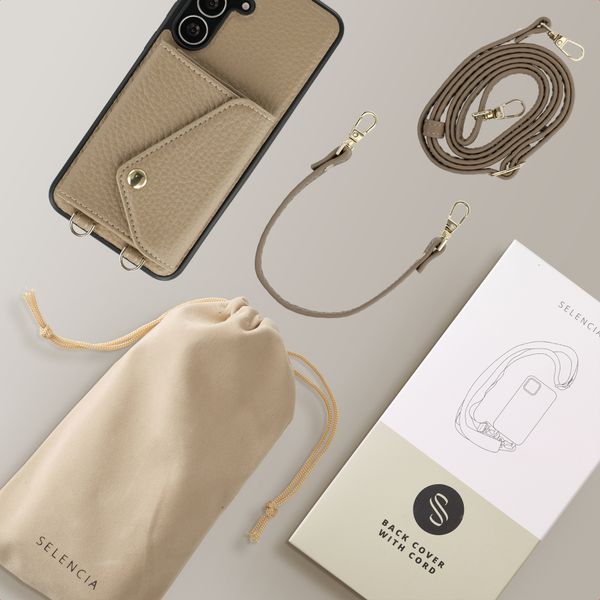 Selencia Coque de télephone Sera avec cordon et porte-cartes enveloppe Samsung Galaxy S25 FE - Taupe