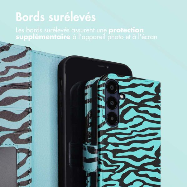 imoshion Étui de téléphone portefeuille Design Samsung Galaxy A55 - Black Blue Stripes