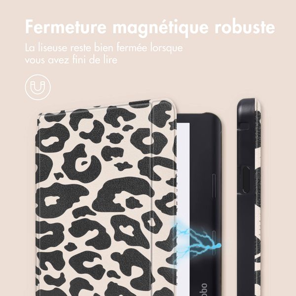 imoshion Design Slim Hard Sleepcover avec support Kobo Libra 2 / Tolino Vision 6 - Leopard