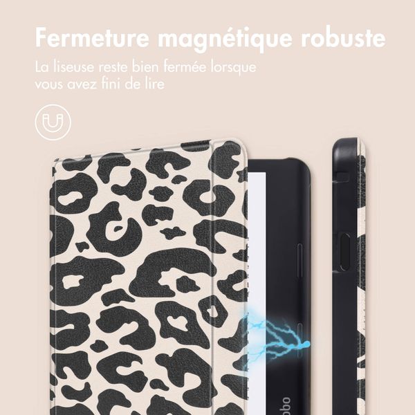 imoshion Design Slim Hard Sleepcover avec support pour Kobo Libra 2 / Tolino Vision 6 - Leopard