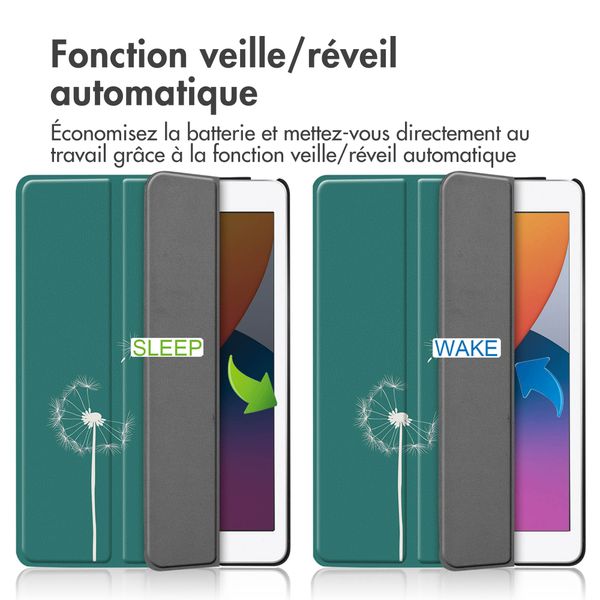 imoshion Coque tablette Design Trifold Apple iPad 9 (2021) 10.2 pouces / iPad 8 (2020) 10.2 pouces / iPad 7 (2019) 10.2 pouces - Petrol Green Dandelion