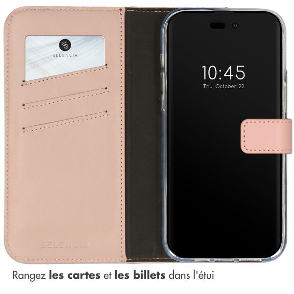 Selencia Étui portefeuille en cuir véritable Apple iPhone 14 Pro - Dusty Pink