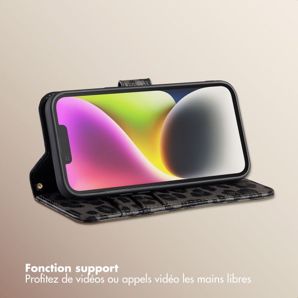 Selencia Étui de télephone portefeuille imprimé léopard Sabi Apple iPhone 14 / 13 - Midnight Black