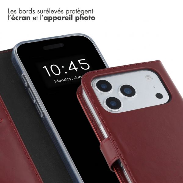 Selencia Étui portefeuille en cuir véritable Apple iPhone 17 Pro Max - Burgundy