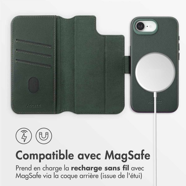 Accezz Étui de télephone portefeuille en cuir 2-en-1 avec MagSafe Apple iPhone 16e - Cedar Green