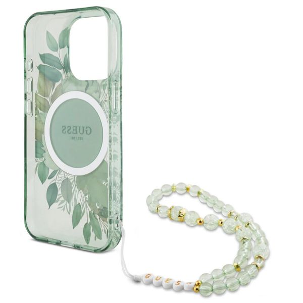 Guess MagSafe IML Flowers Case avec beads strap iPhone 15 - Green