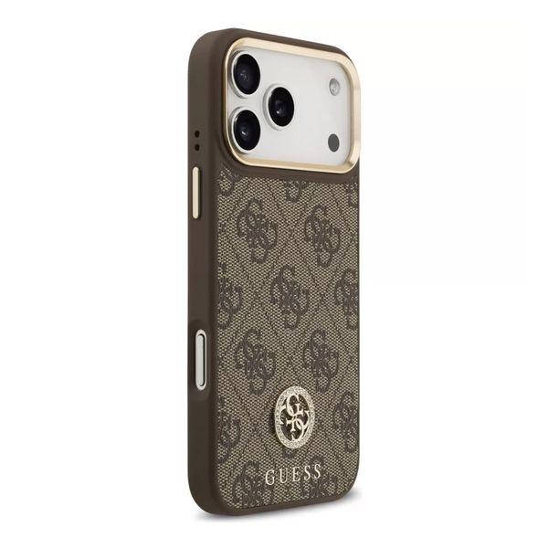 Guess Coque arrière en cuir avec logo Strass classique et MagSafe Apple iPhone 17 Pro - Marron