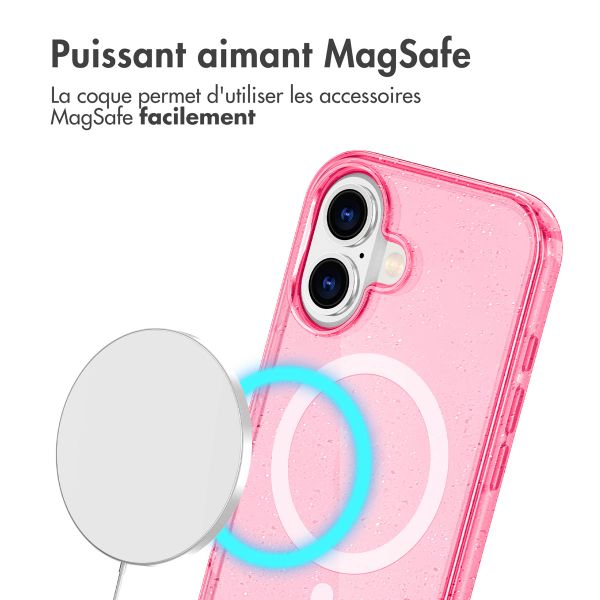 imoshion Coque Pailletée avec MagSafe Apple iPhone 16 - Paillettes Rose