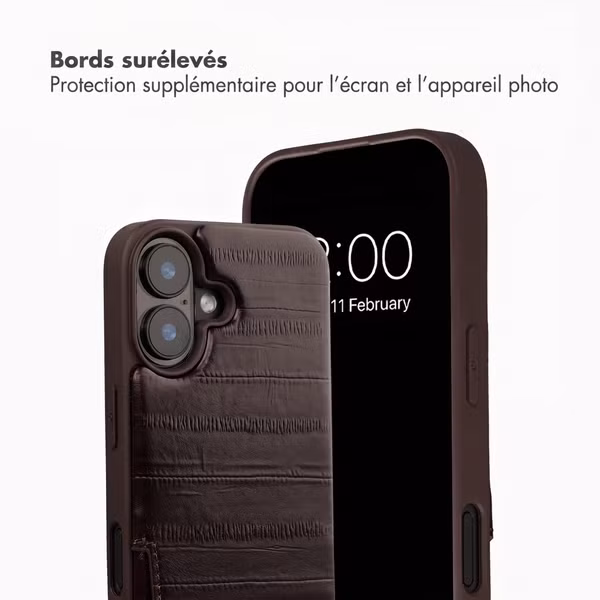 Selencia Nova coque arrière en cuir véritable avec porte-cartes Apple iPhone 16 - Dark Chocolate