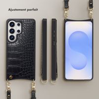 Selencia Coque de télephone Nova Croco avec cordon et porte-cartes Samsung Galaxy S26 Ultra - Noir