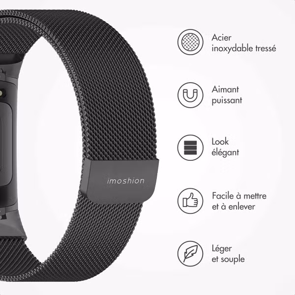 imoshion Bracelet magnétique milanais Fitbit Charge 5 - Taille S - Noir