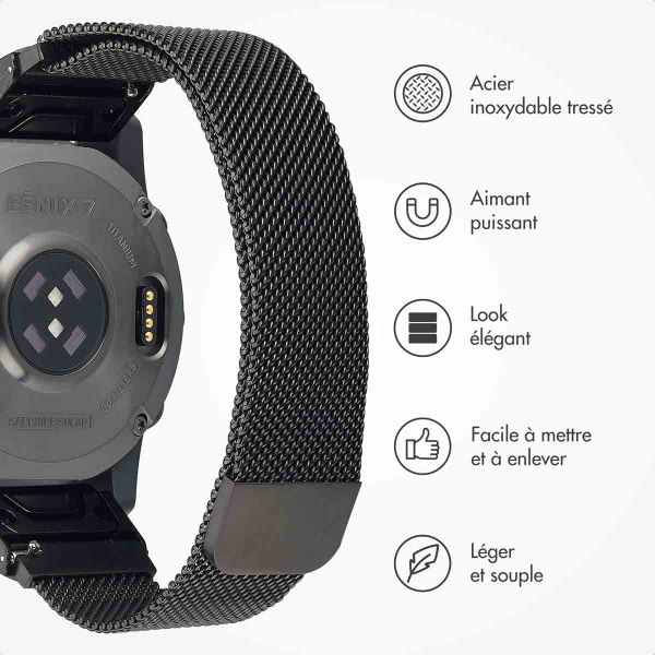 imoshion Bracelet QuickFit® Milanais  - Connexion Garmin 20 mm - Taille L/XL - Noir