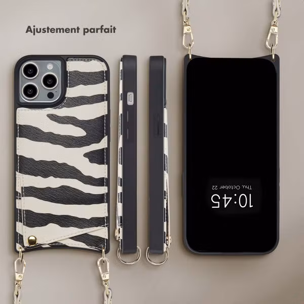 Selencia Coque de télephone Nova avec cordon et porte-cartes Apple iPhone 15 Pro - Zazzy Zebra