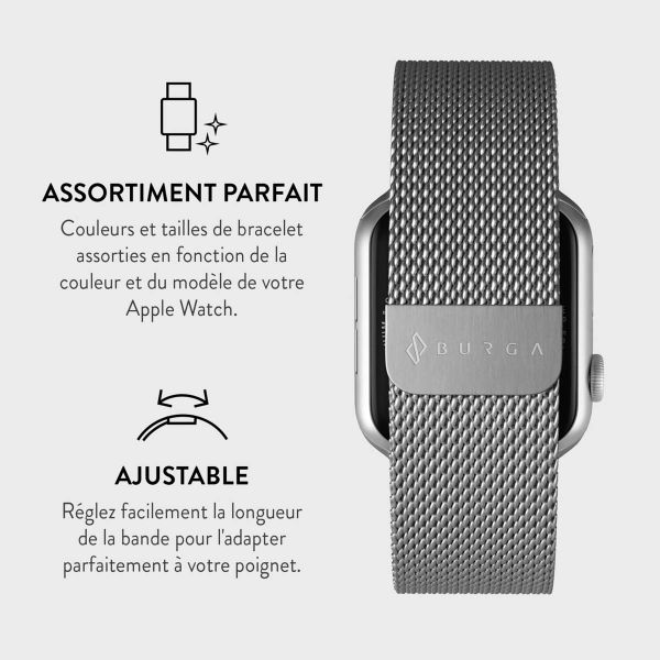 Burga Bracelet milanais Apple Watch Series 1 á 10 / SE / Ultra (2) (44/45/46/49 mm) - Argent