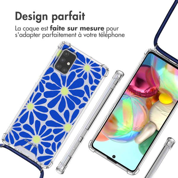 imoshion Coque Design avec cordon Samsung Galaxy A71 - Cobalt Blue Flowers Connect