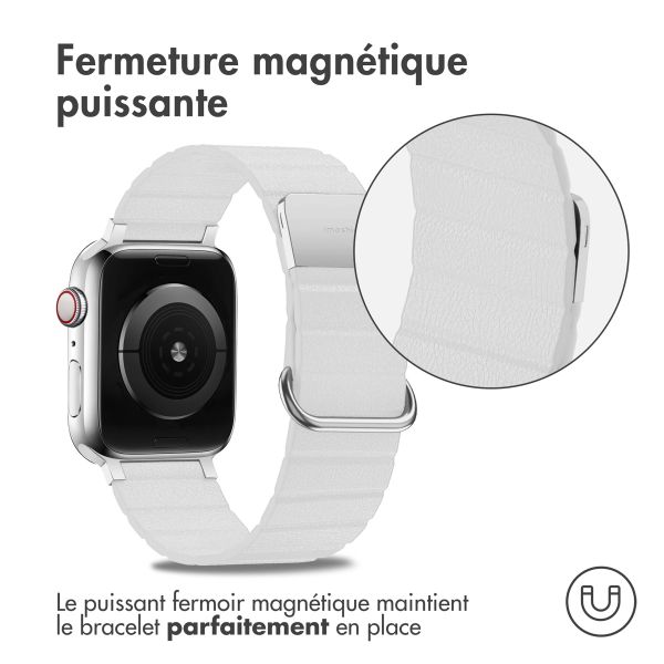 imoshion Bracelet en cuir magnétique Apple Watch Series 1 t/m 9 / SE (38/40/41 mm) | Series 10 / 11 (42 mm) - Blanc