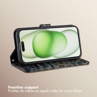 Selencia Étui de télephone portefeuille imprimé léopard Sabi Apple iPhone 15 - Midnight Black