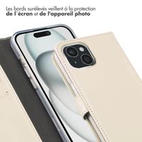 Selencia Étui de téléphone portefeuille en cuir véritable iPhone 15 - Greige