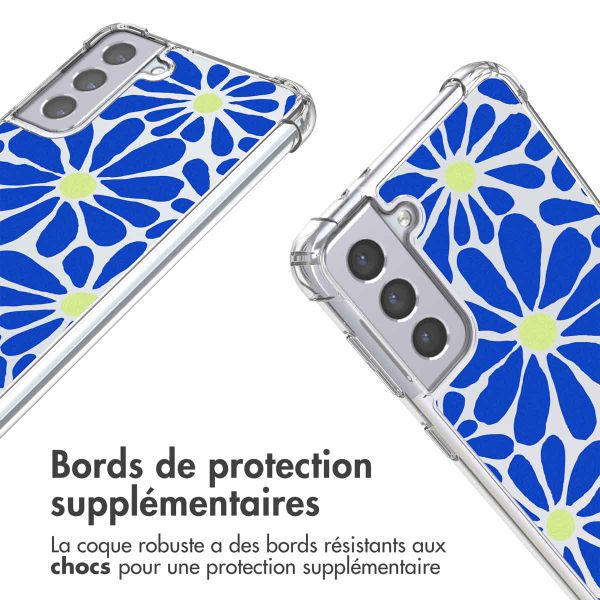 imoshion Coque Design avec cordon Samsung Galaxy S21 Plus - Cobalt Blue Flowers Connect