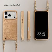 Selencia Coque de télephone Nova Croco avec cordon et porte-cartes Apple iPhone 17 Pro - Toasted Almond