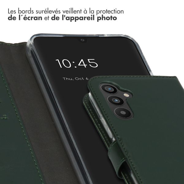 Selencia Étui portefeuille en cuir véritable Samsung Galaxy A34 (5G) - Vert