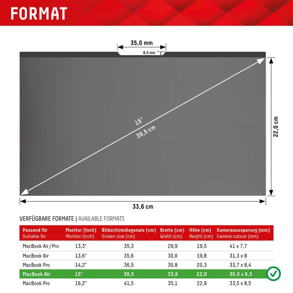 Displex Protection d'écran magnetique Privacy Safe Apple MacBook Air 15 pouces