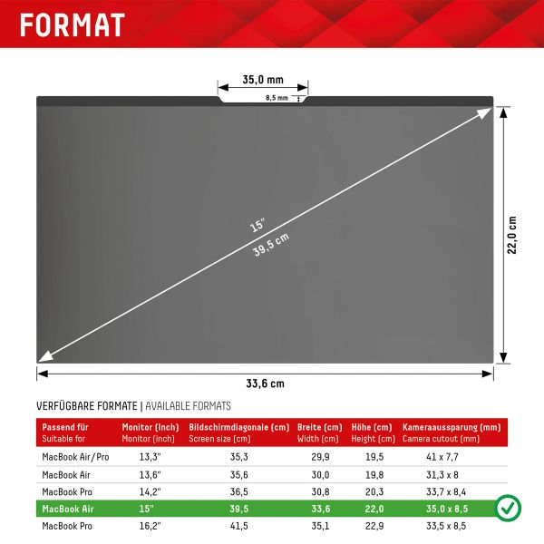 Displex Protection d'écran magnetique Privacy Safe MacBook Air 15 pouces - A2941 /  A1707 / A1990 / A1398 / A3114